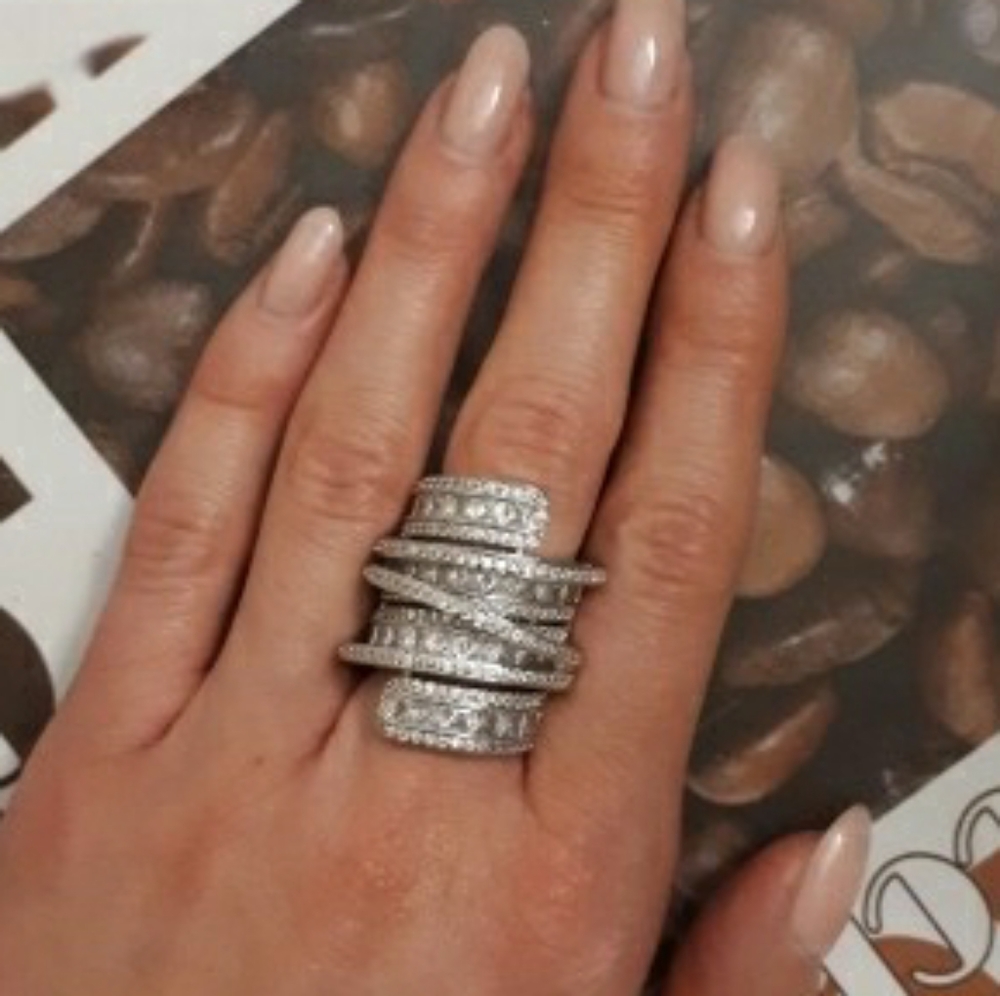 Simulated Diamonds Platinum Plated Ring - Picture 2 of 8